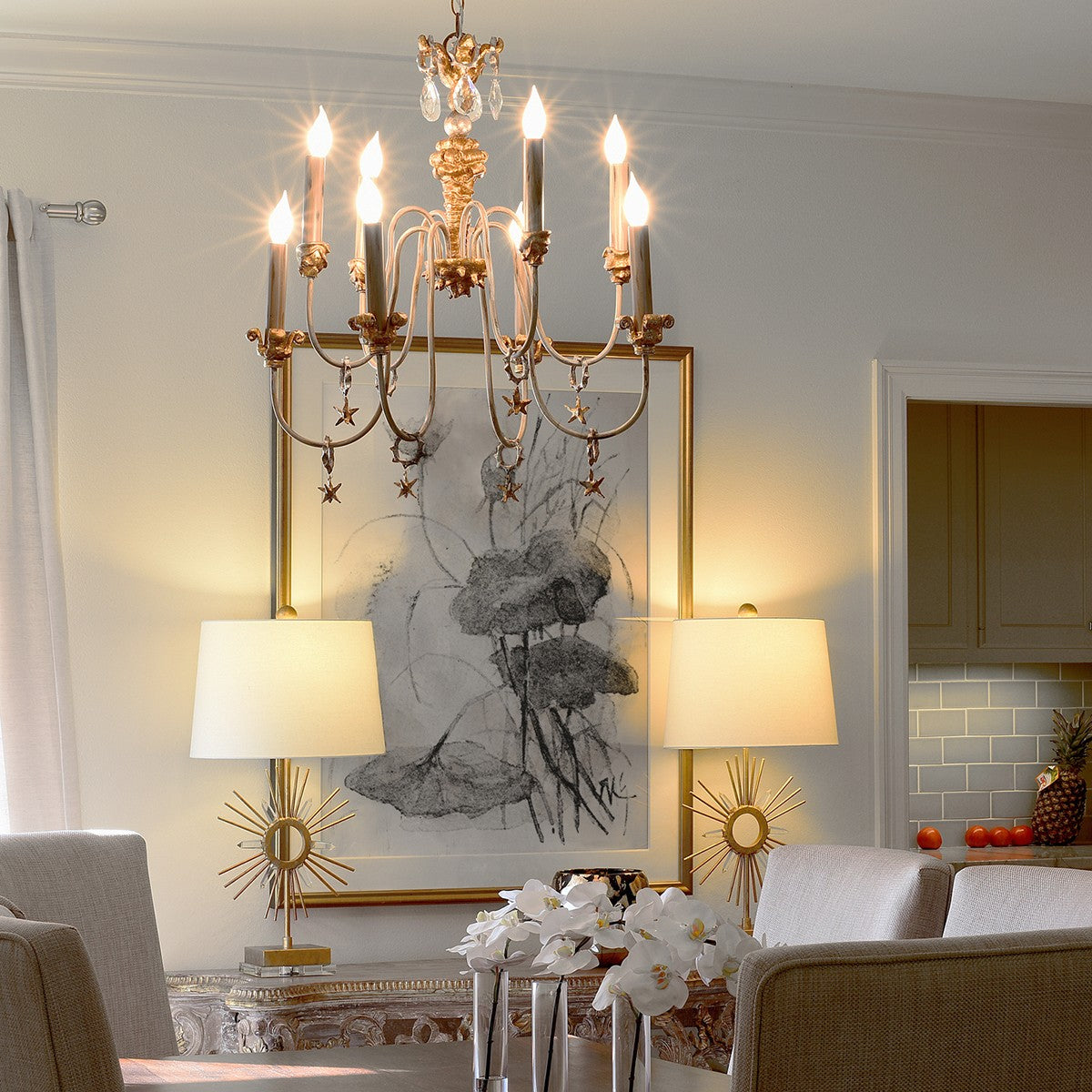 Lucas + McKearn - CH1111 - Eight Light Chandelier - Mignon - Gold, Silver And Cream