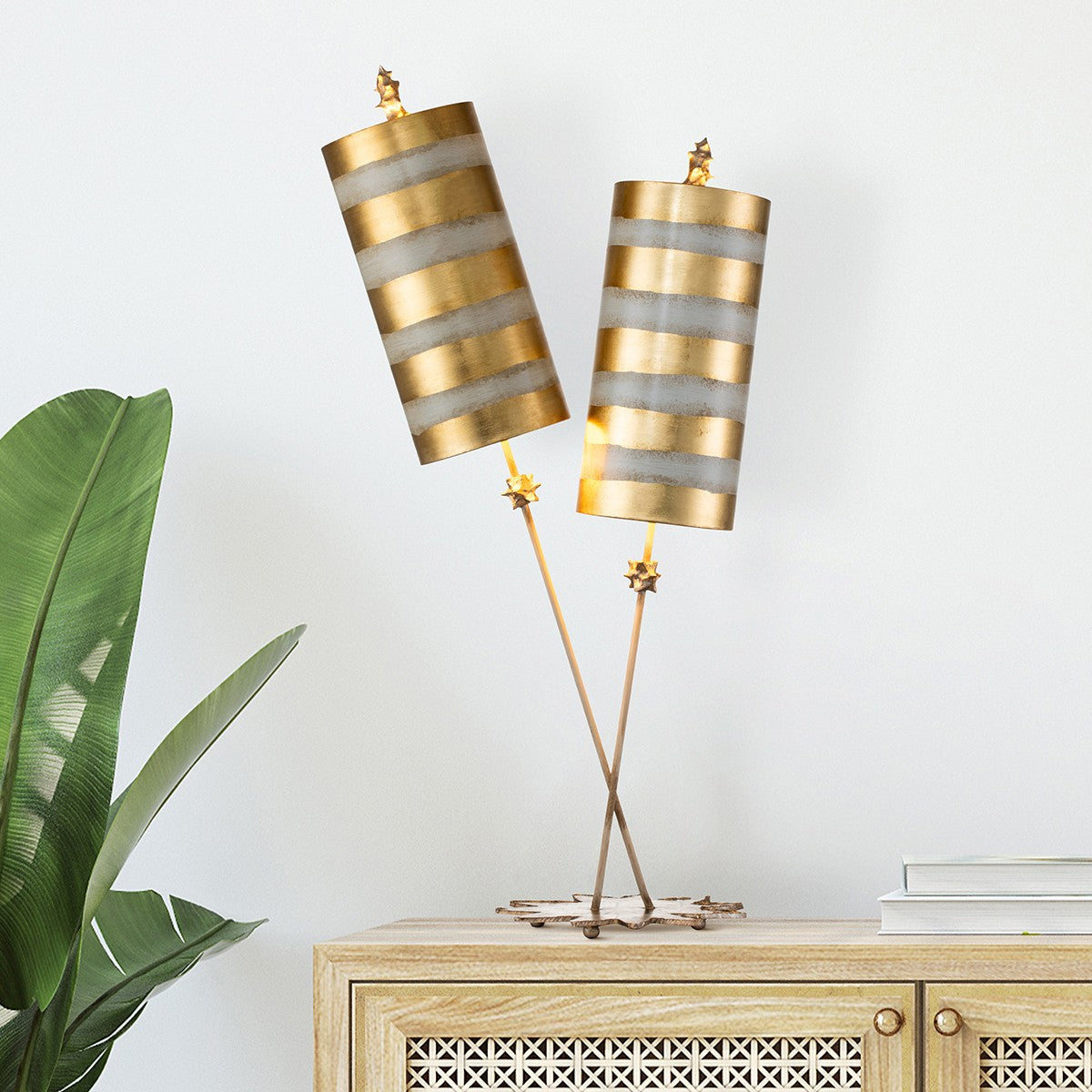 Lucas + McKearn - TA1030 - Two Light Table Lamp - Nettle Luxe - Gold Stipes