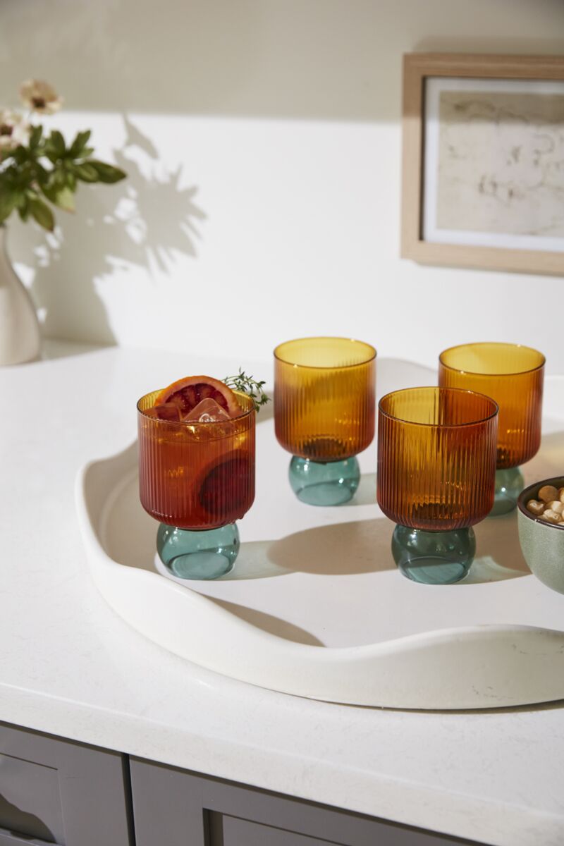 Design Shop Amber Felix Drinkware, 3.25" X 4.75", Set of 4.