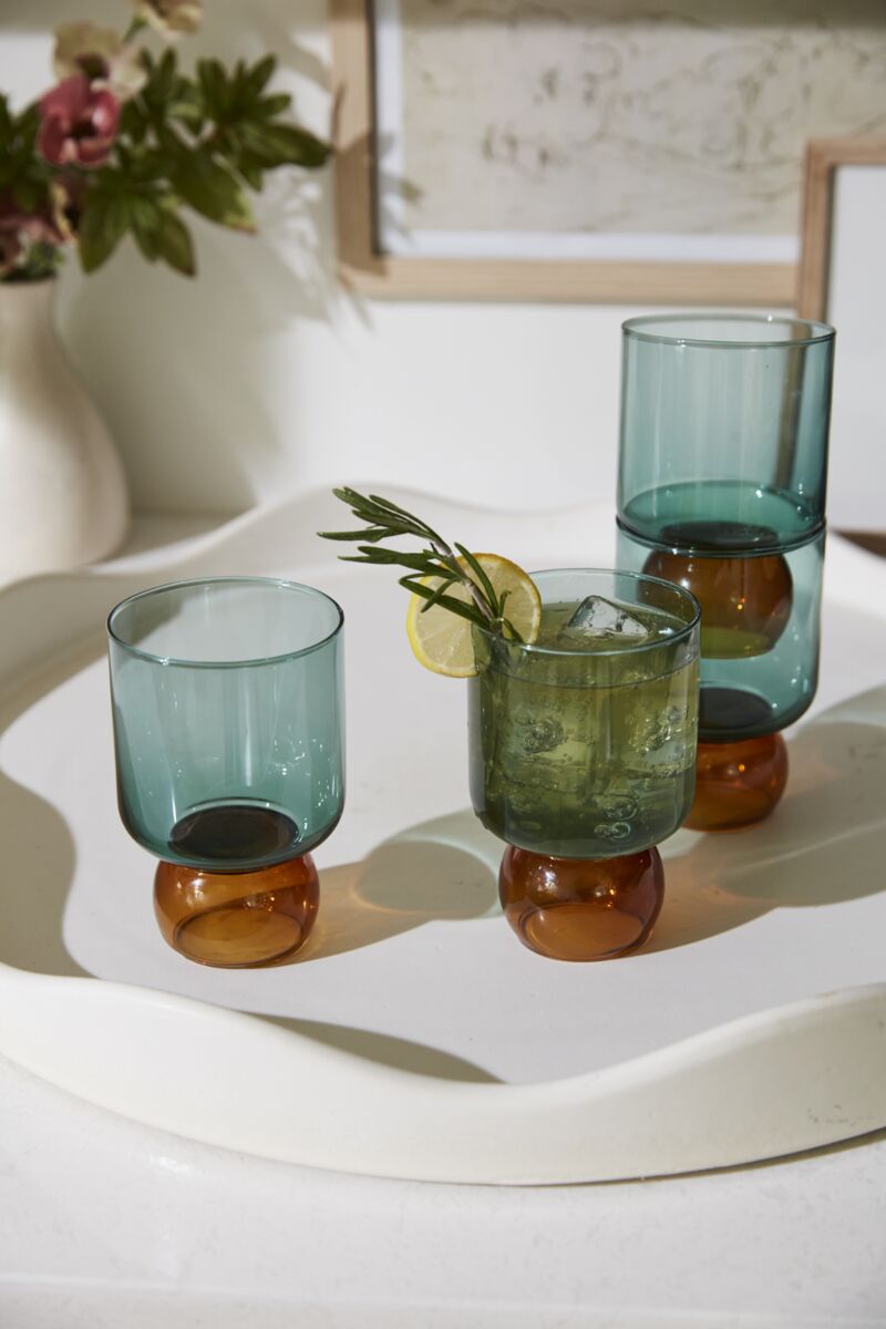 Design Shop Turquoise Felix Drinkware, 3.25" X 4.75", Set of 4.