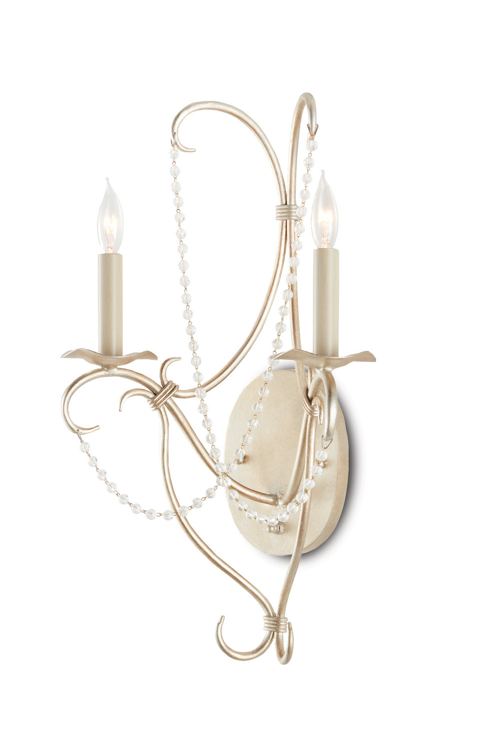 Currey and Company - 5980 - Two Light Wall Sconce - Crystal Lights - Silver Leaf/Crystal