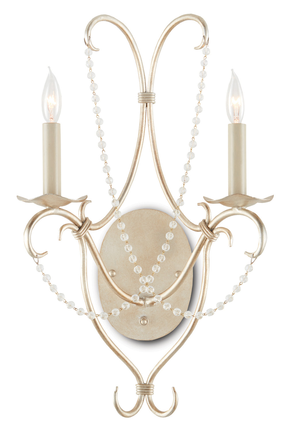 Currey and Company - 5980 - Two Light Wall Sconce - Crystal Lights - Silver Leaf/Crystal