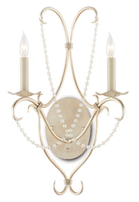 Currey and Company - 5980 - Two Light Wall Sconce - Crystal Lights - Silver Leaf/Crystal