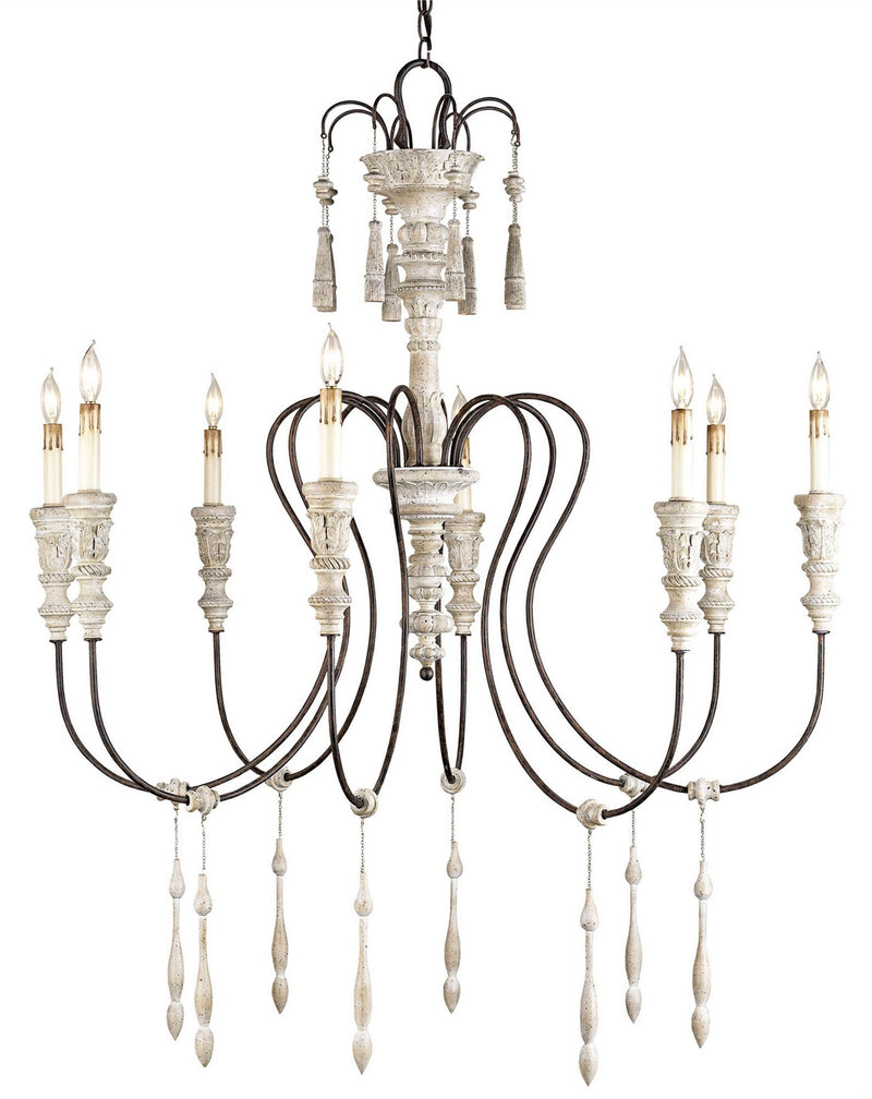 Currey and Company Eight Light Chandelier from the Hannah collection in Stockholm White/Rust finish