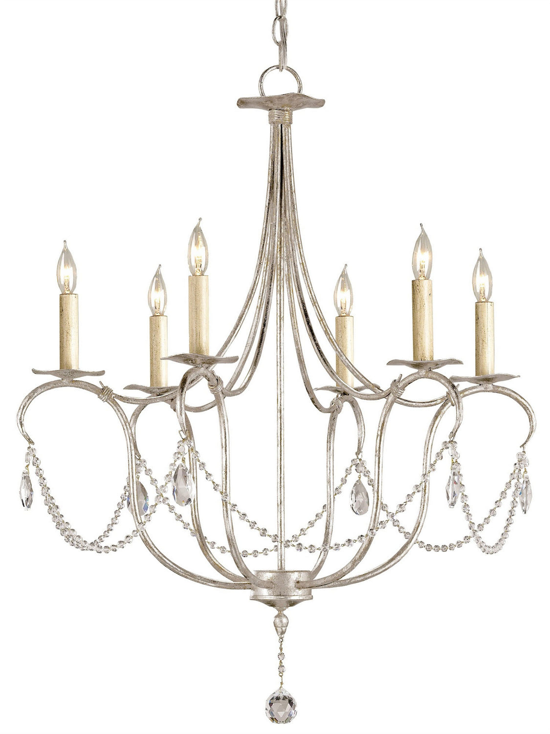 Currey and Company - 9890 - Six Light Chandelier - Crystal Lights Collection - Silver Leaf