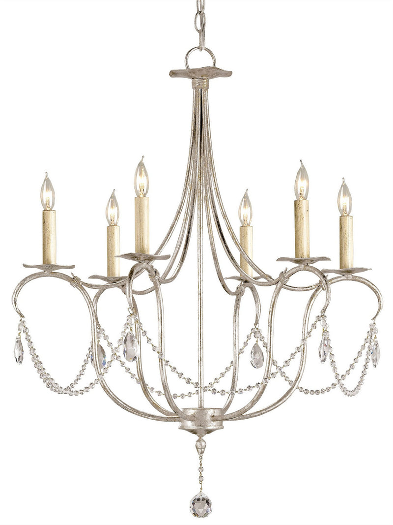Currey and Company - 9890 - Six Light Chandelier - Crystal Lights Collection - Silver Leaf