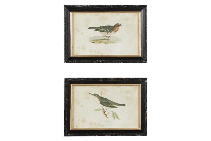 Black Wood Bird Framed Wall Art with Black Frame, Set Of 2