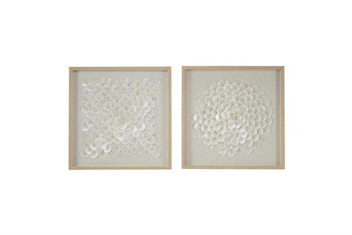 Cream Shell Geometric Handmade Overlapping Shells Shadow Box with Canvas Backing, Set of 2