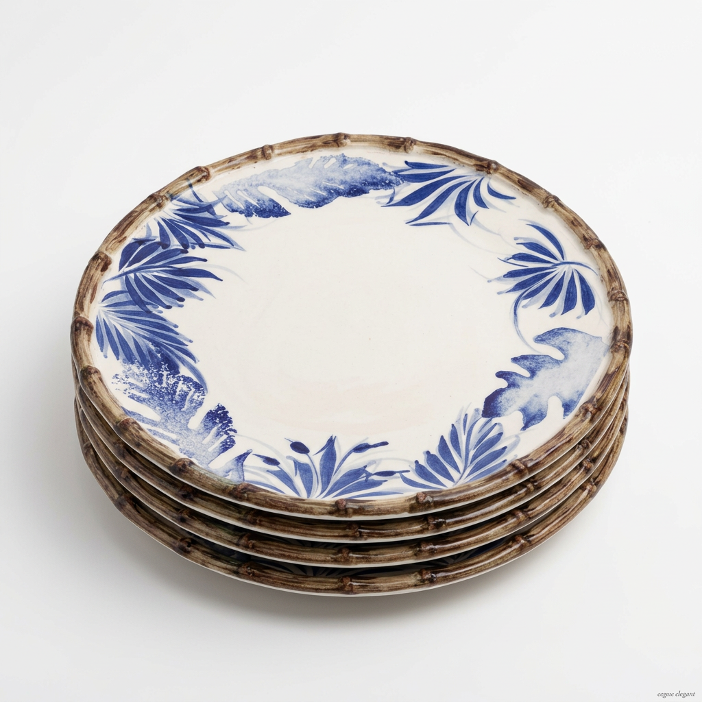 Ceramic plate with blue floral design on a white background
