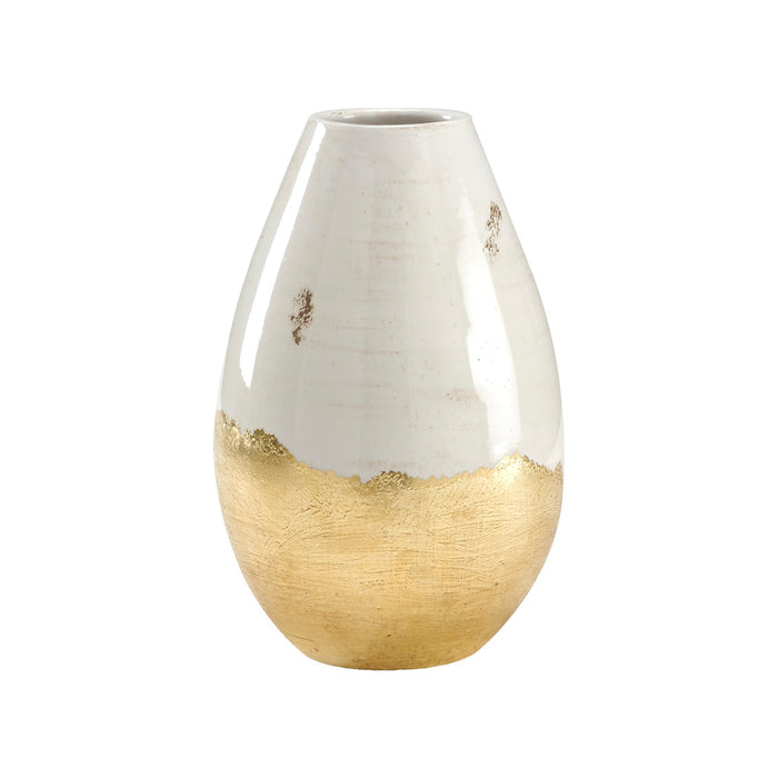 White and gold ceramic vase on a white background