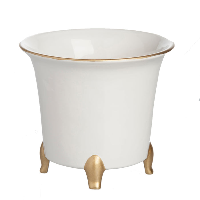 Design Shop White and Gold Ceramic Cachepot Large 7.5"