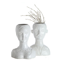 Abigails Vase, Female Head, White Glazed Ceramic