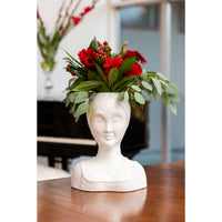 Abigails Vase, Female Head, White Glazed Ceramic