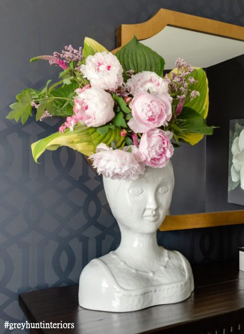 Abigails Vase, Female Head, White Glazed Ceramic