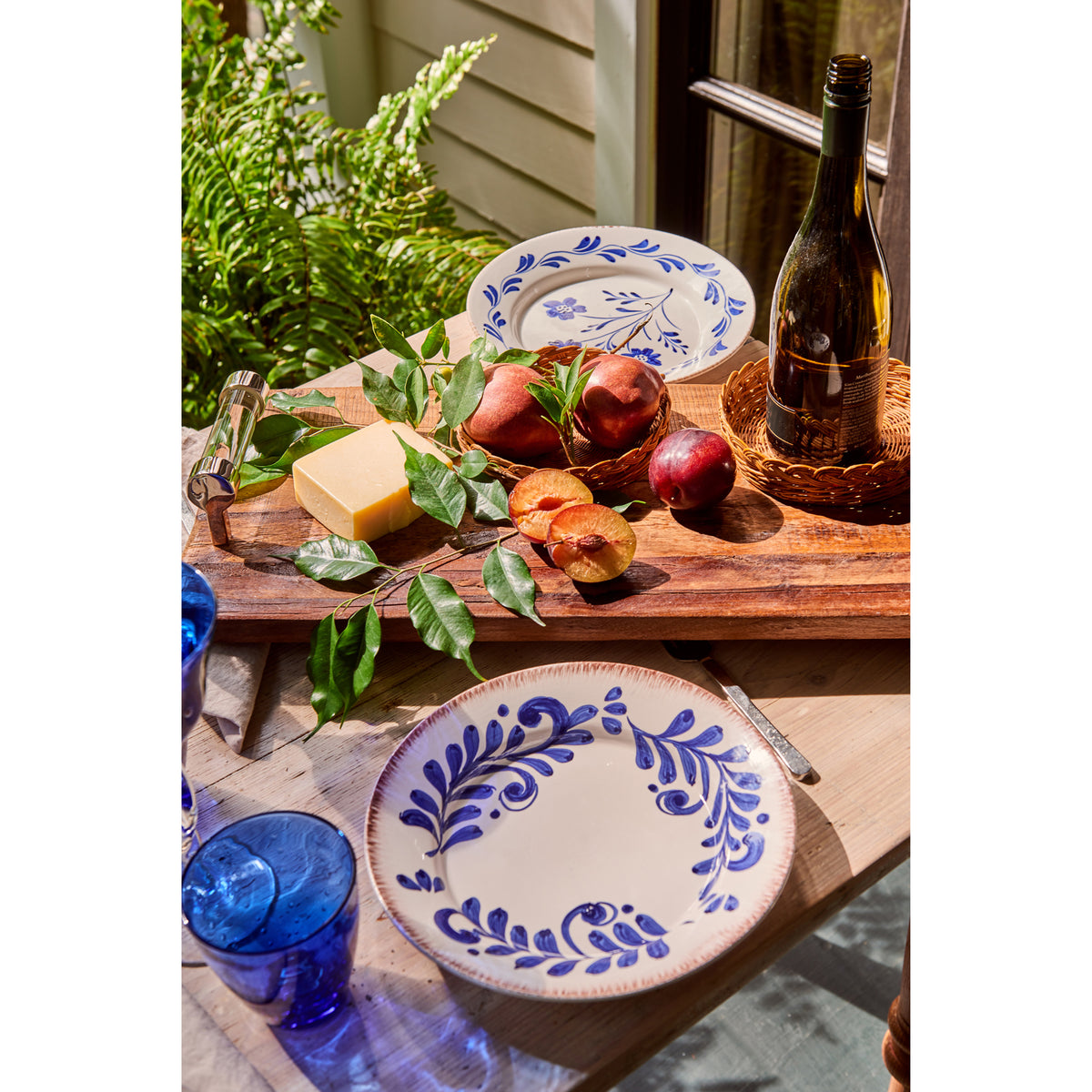 Abigails Casa Nuno Blue and White Dinner Plate, Scroll Design, Set of 2