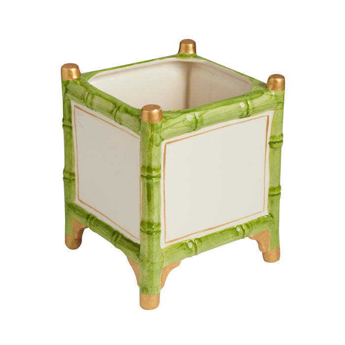 Design Shop Bamboo Green and Gold Cachepot Small 7.5"