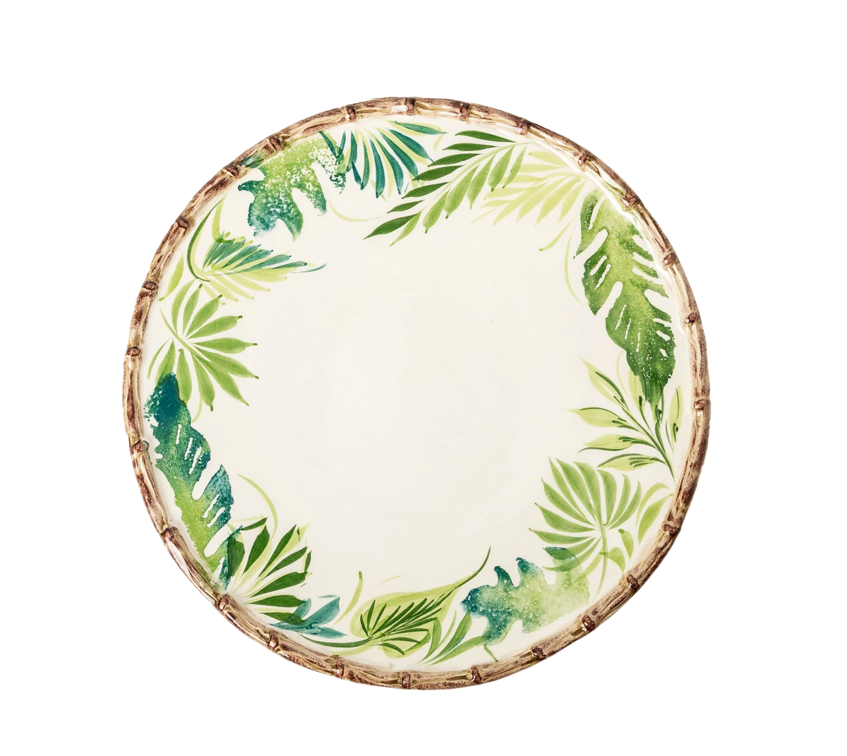 Abigails Compagnia Dinner Plate, Green Leaves w/ Bamboo, Large, Set of 4