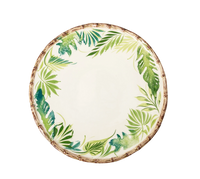 Abigails Compagnia Dinner Plate, Green Leaves w/ Bamboo, Large, Set of 4
