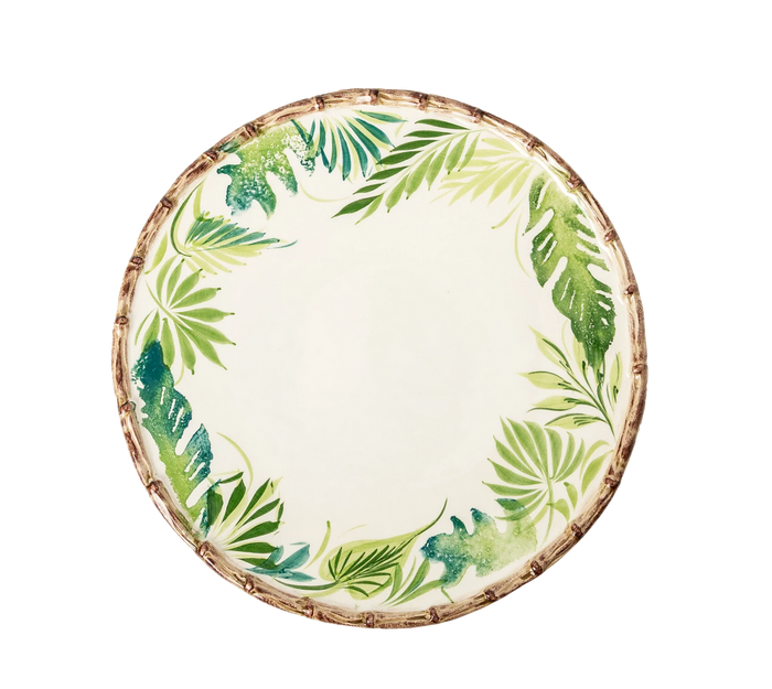 Abigails Compagnia Dinner Plate, Green Leaves w/ Bamboo, Large, Set of 4