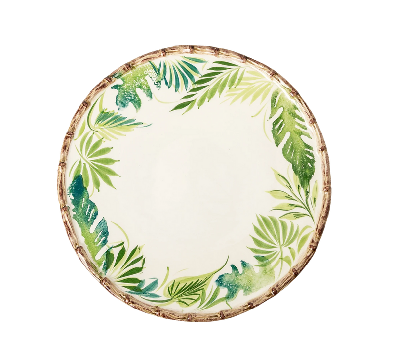 Abigails Compagnia Dinner Plate, Green Leaves w/ Bamboo, Large, Set of 4