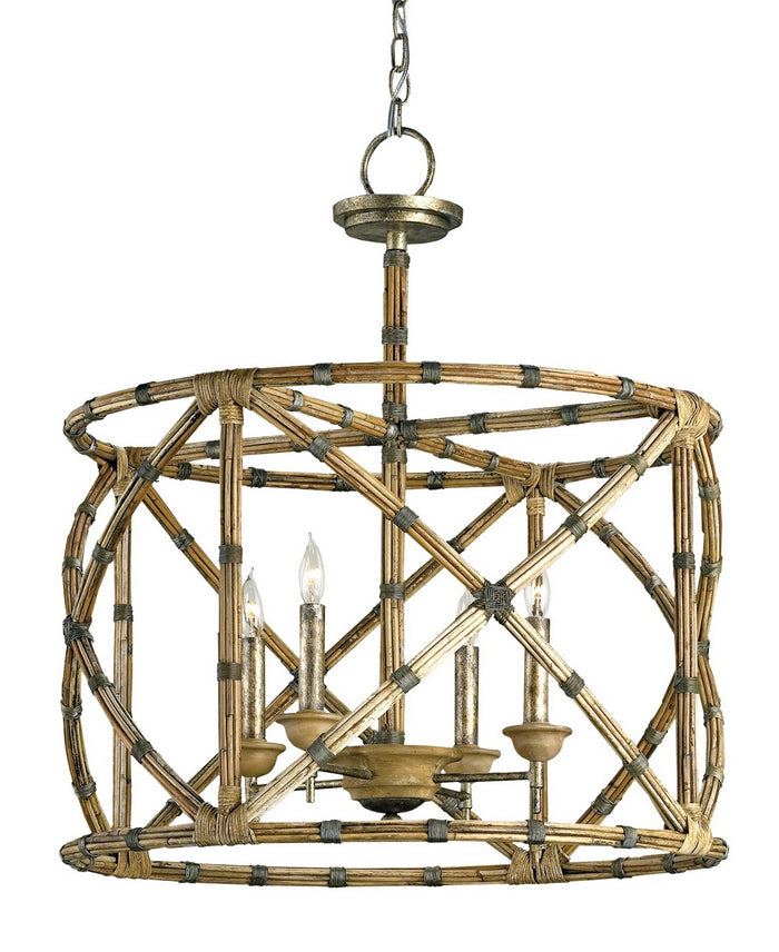 Currey and Company Four Light Lantern from the Palm collection in Pyrite Bronze/Washed Wood/Natural finish