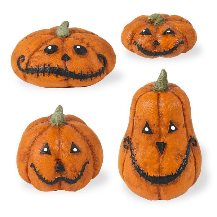 Shell Design Shop Set of 4 Small Halloween Pumpkins w/ Faces