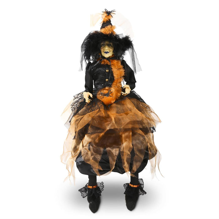 Design Shop 26 Inch Sitting Tabitha Witch W/Feathered Hat & Orange Dress