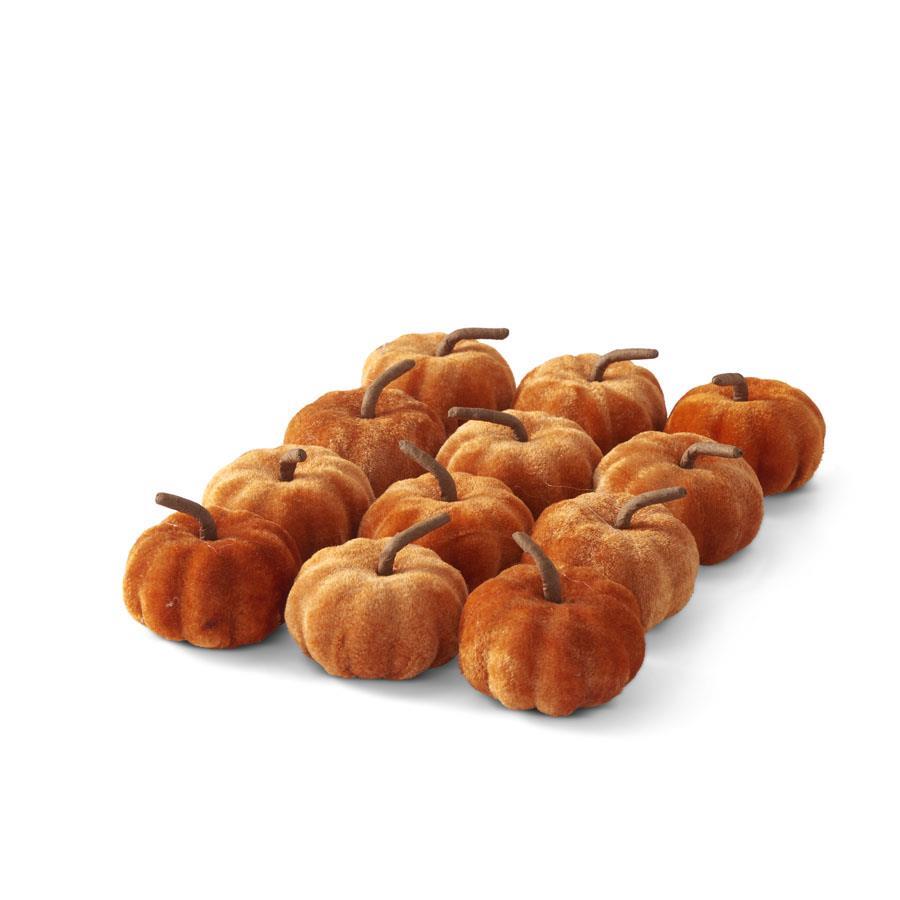 Design Shop 12 2.25 Inch Orange Velvet Pumpkins In PVC Box