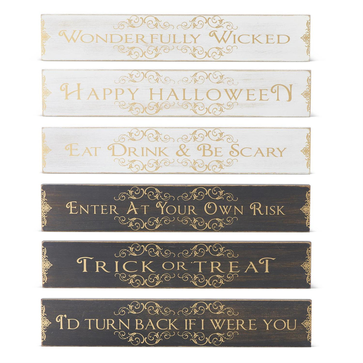 Shell Design Shop Assorted Wooden Message Tabletop Signs w/ Gold. Set of 6.