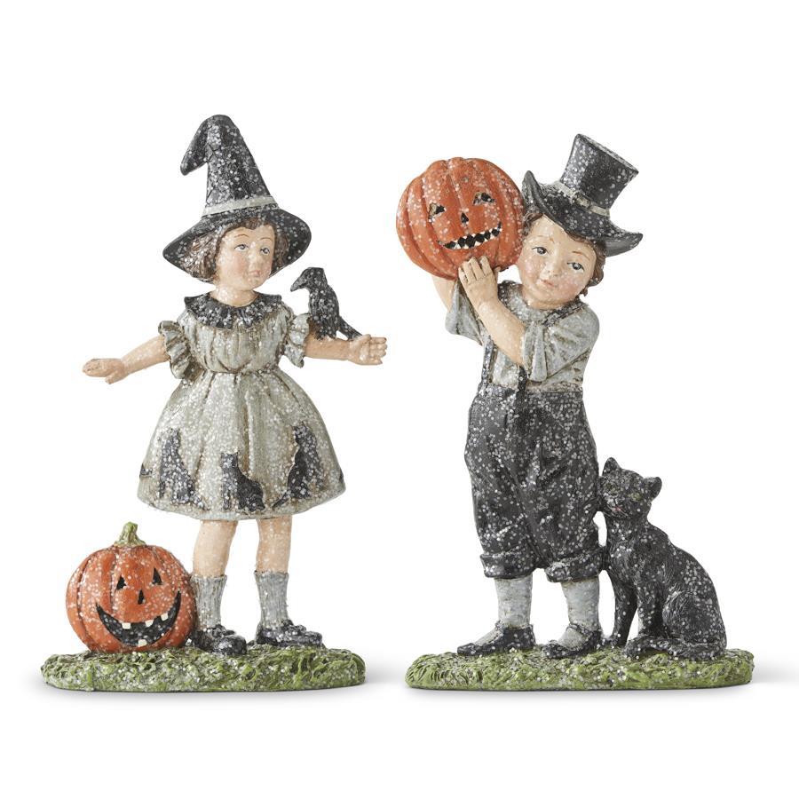Design Shop Assorted Glitter Boy & Girl in Halloween Costumes w/Pumpkins