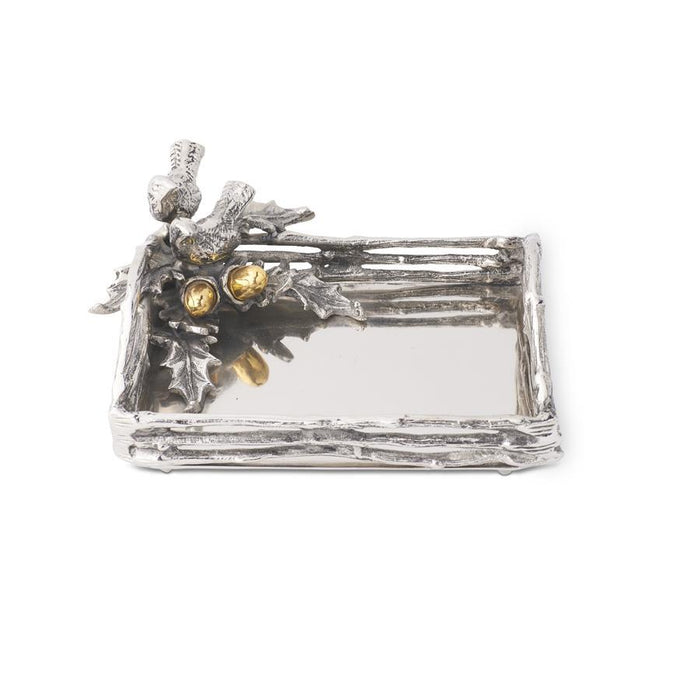 Design Shop 8.75 Inch Rectangle Polished Silver Tray w/Birds and Oak Leaves