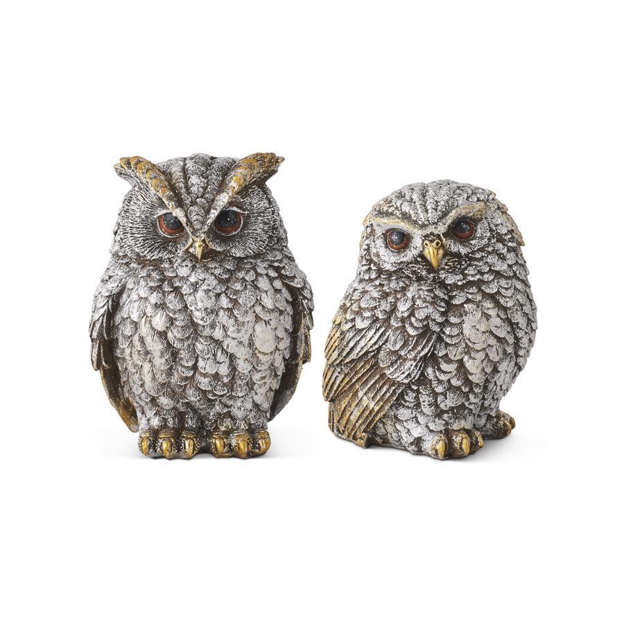 Design Shop Assorted Silver and Gold Metallic Resin Owls. Set of 2.
