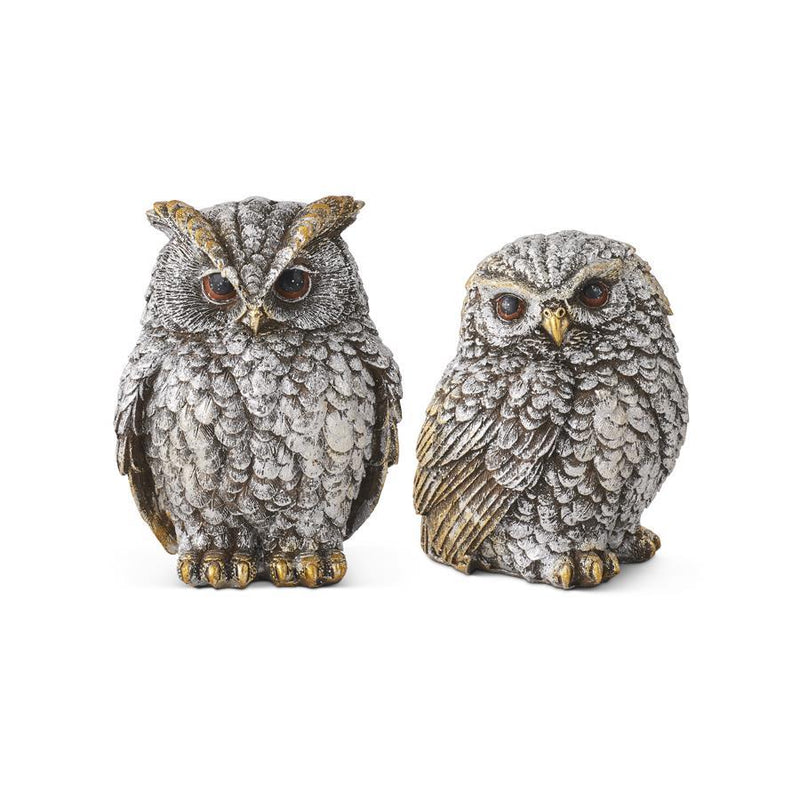 Design Shop Assorted Silver and Gold Metallic Resin Owls. Set of 2.