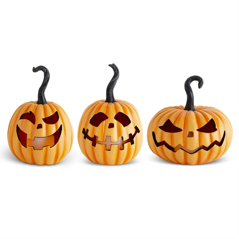 Design Shop Set Of 3 Orange Resin Led Flicker Flame Jack O Lanterns