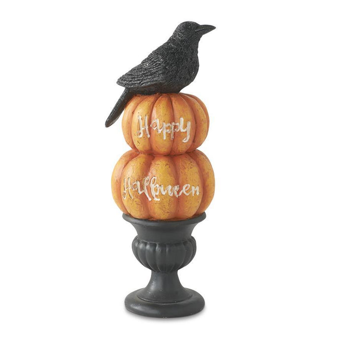 Design Shop 9 Inch Resin Happy Halloween Pumpkins On Black Urn W/Crow