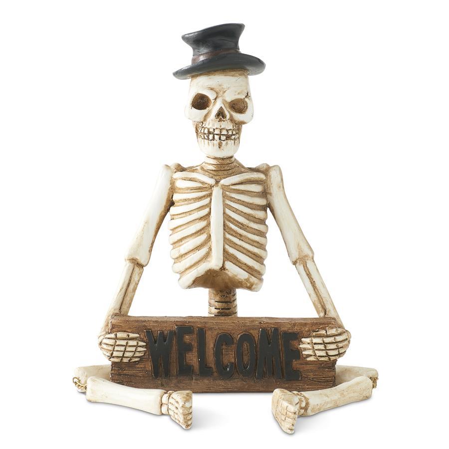 Shell Design Shop 17.5 Inch Resin Skeleton Man Shelf Sitter w/ Welcome Sign