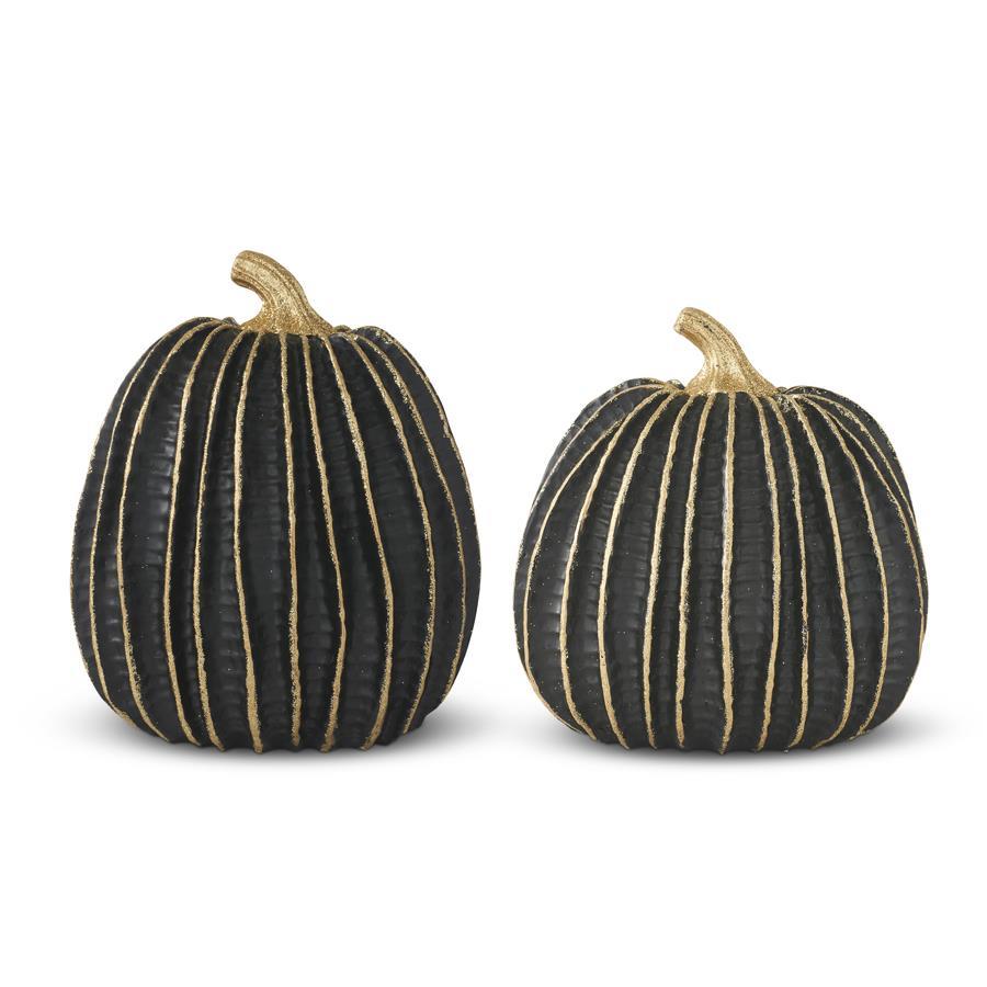 Design Shop Assorted Black & Gold Stripe Resin Pumpkins. Set of 2.