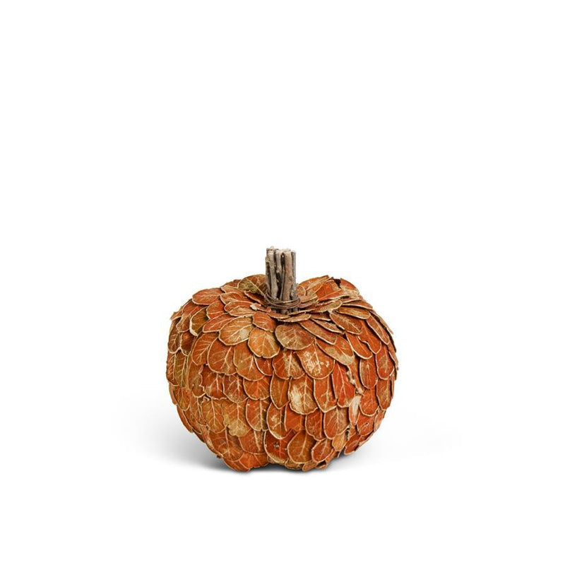 Shell Design Shop 4.5 Inch Orange & Gold Leaf Pumpkin w/ Twig Stem
