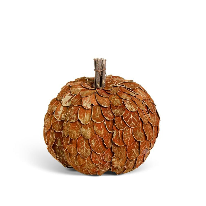 Shell Design Shop 6.5 Inch Orange & Gold Leaf Pumpkin w/ Twig Stem