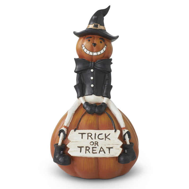 Design Shop 9 Inch Resin Trick or Treat Pumpkin Man on Pumpkin