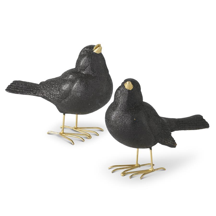 Design Shop Assorted 4.75 Inch Glittered Black Resin Birds W/gold Feet (2 Styl