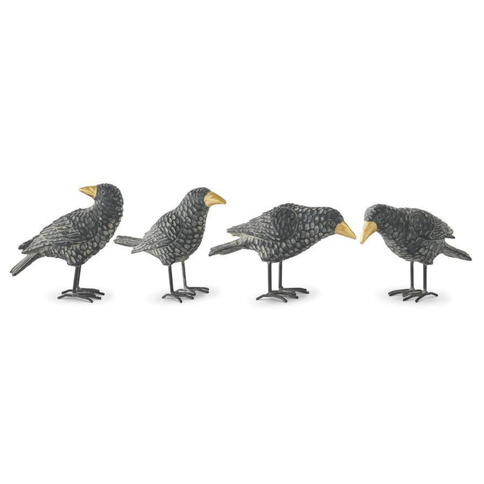 Design Shop Set of 4 Black Resin Crows W/Gold Beak And Metal Feet (4 Styles)