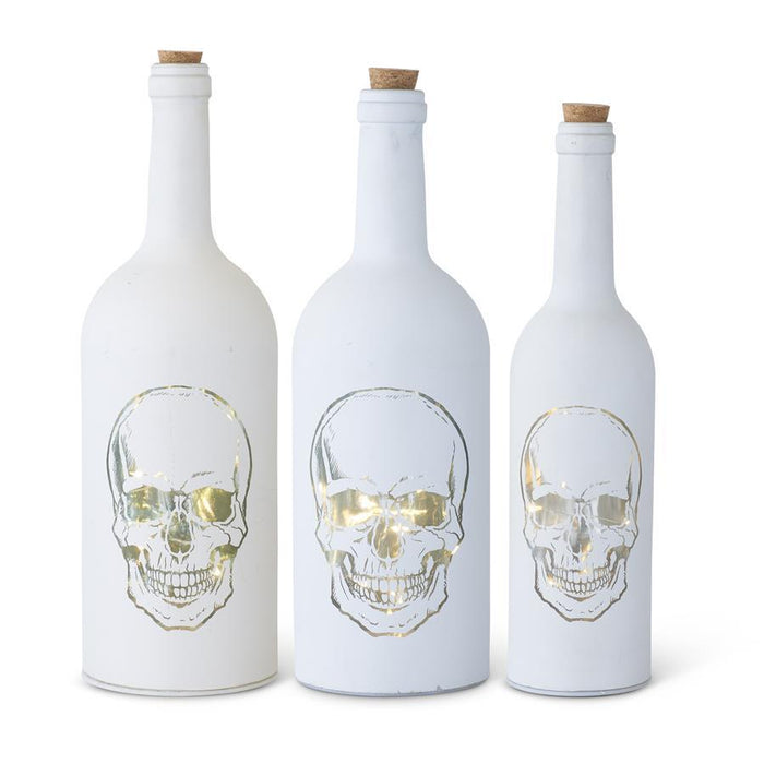 Shell Design Shop Set of 3 Matte White Halloween Led Skull Bottles