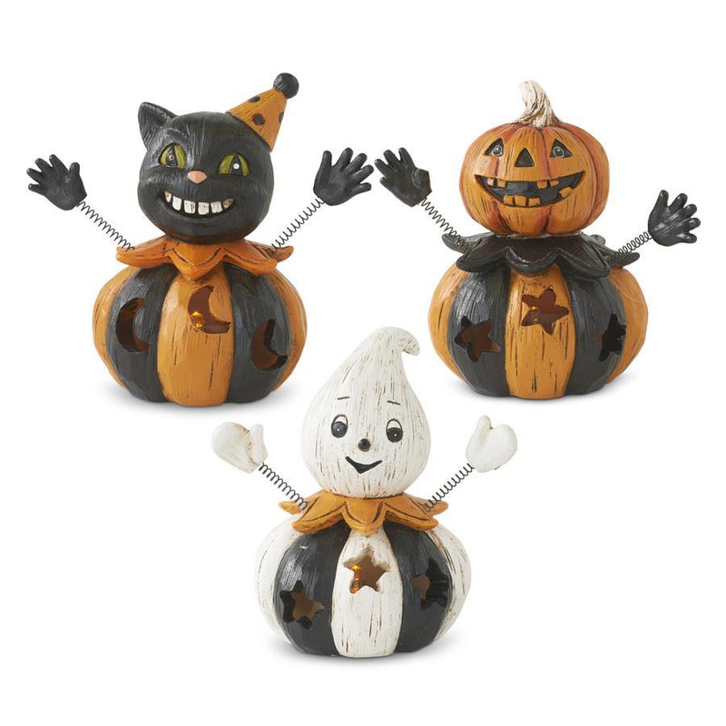 Design Shop Assorted 4.25 Inch Resin Spring Arm LED Halloween Figurines w/Timer