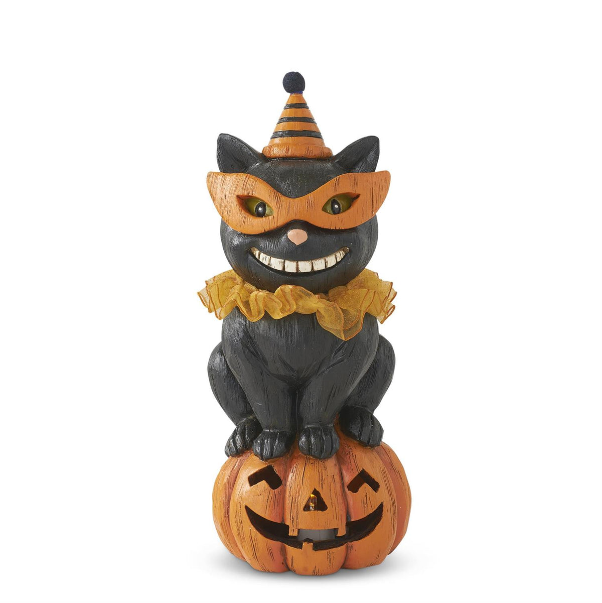 Design Shop 8.25 Inch Black Cat W/Party Hat On Led Pumpkin