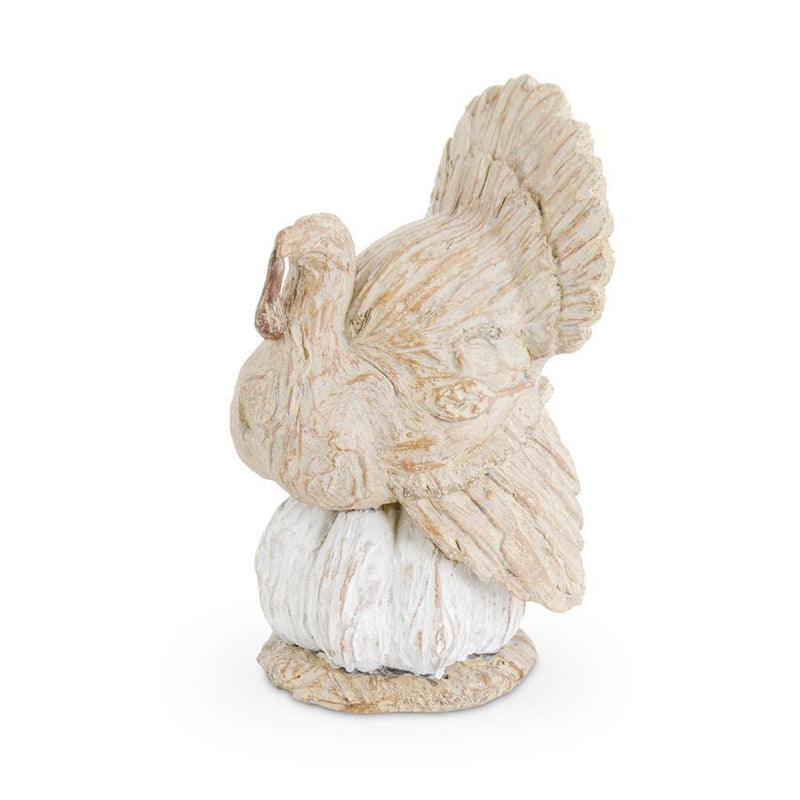 Design Shop 9.5 Inch Cream Resin Turkey on White Pumpkin