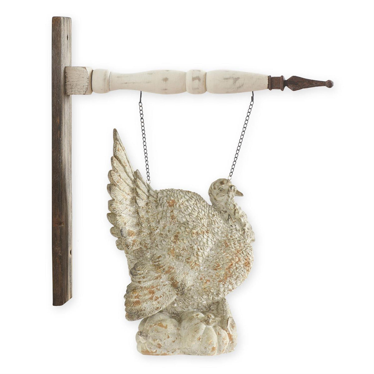 Design Shop 15.75 Inch Tan Distressed Resin Turkey on Pumpkins