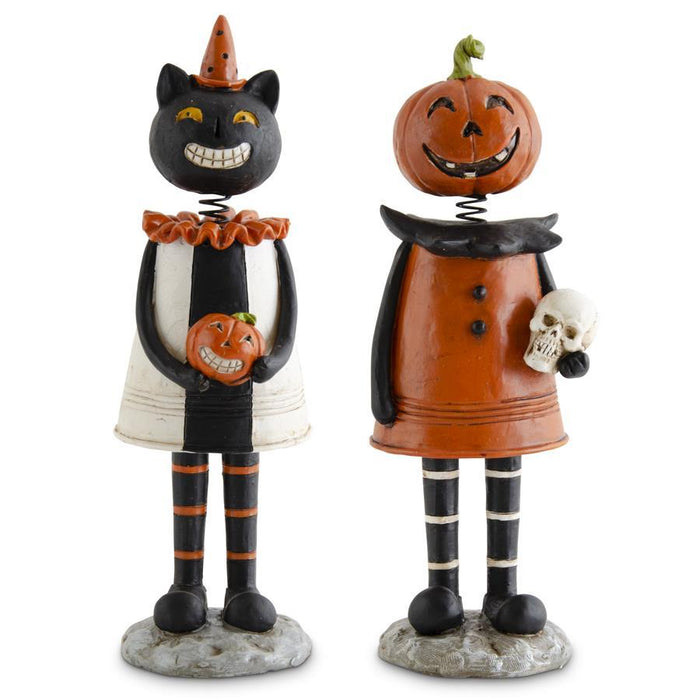 Design Shop Assorted Resin Black Cat & Pumpkin Girl Bobble Heads, Set of 2