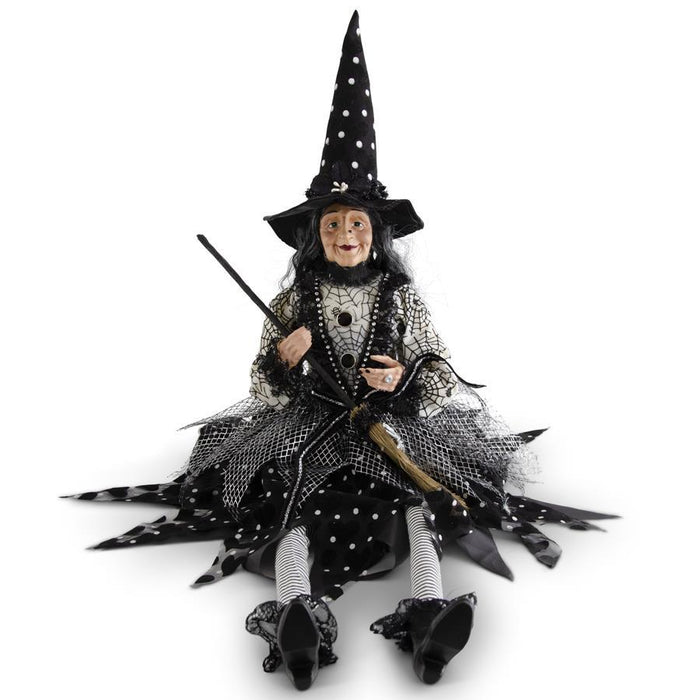 Design Shop 30.75 Inch Sitting Sabrina Witch w/Broom & Polka Dot Hat