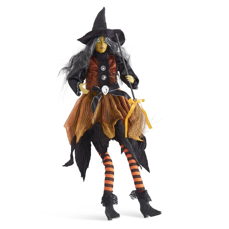 Design Shop 28 Inch Sitting Sybil Witch W/Broom & Orange Dress